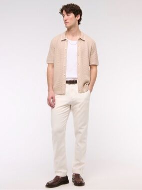 NEW A&F Men's Cream Linen Blend Straight-Leg Pants